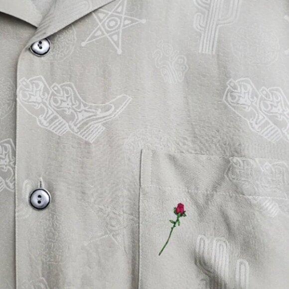 Chico's 100% Silk Western Blouse Cactus Rose Cowgirl Size Large - Picture 2 of 9